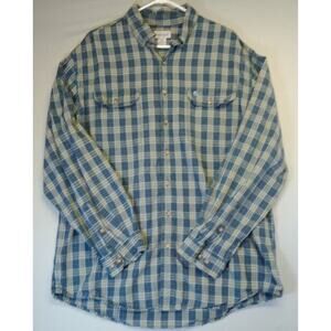 Carhartt Shirt Mens XL Tall Blue Tartan Plaid Long Sleeve Button Outdoor Work